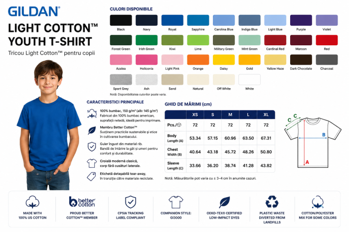 Tricou Light Cotton pentru copii - Gildan [2]
