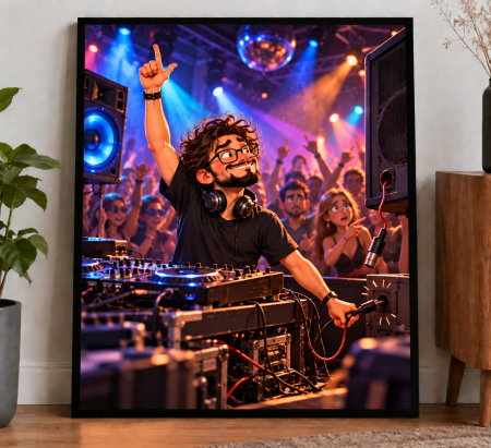 Caricaturi - Caricatură personalizată DJ - tablou personalizat A3