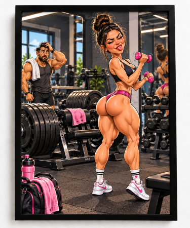 Caricaturi - Caricatură personalizată Fitness Femeie - tablou personalizat A3