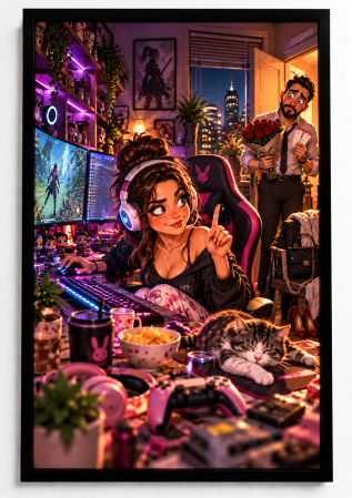 Caricaturi - Caricatură personalizată Gameriță - tablou personalizat A3