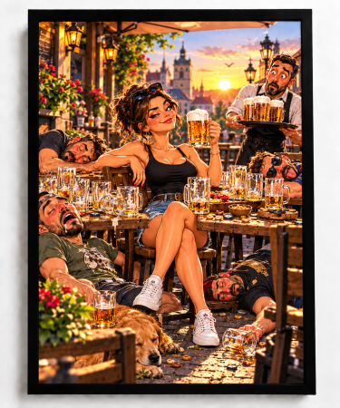 Tablouri Personalizate - Caricatură personalizată Iubitoare de Bere - tablou personalizat A3