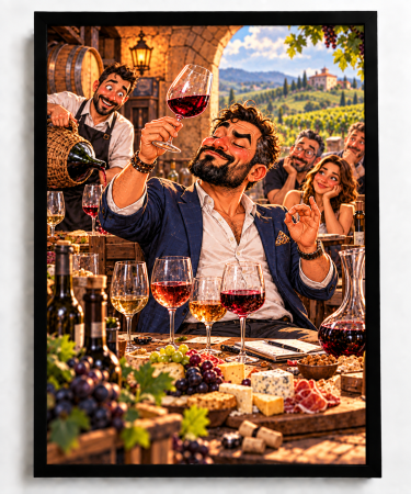 Tablouri Personalizate - Caricatură personalizată Iubitor de Vin - tablou personalizat A3