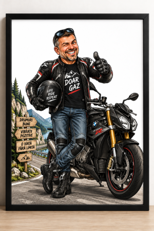 Caricaturi - Caricatură personalizată Motociclist - tablou personalizat A3