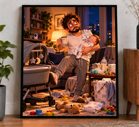 Caricaturi - Caricatură personalizată Proaspăt Tătic - tablou personalizat A3