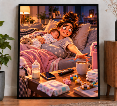 Caricaturi - Caricatură personalizată Proaspătă Mămică - tablou personalizat A3