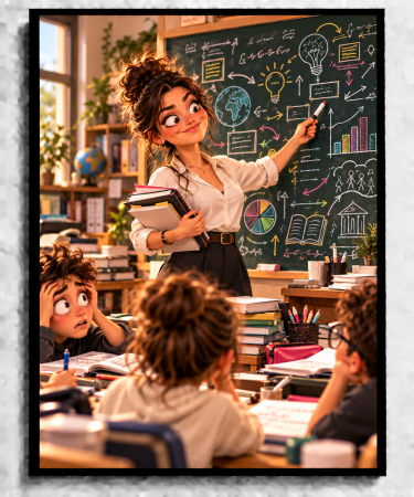 Caricaturi - Caricatură personalizată Profesoară - tablou personalizat A3