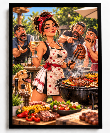 Tablouri Personalizate - Caricatură personalizată Regina Grătarului - tablou personalizat A3