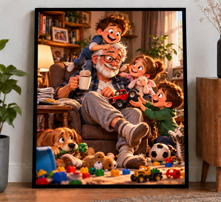 Caricaturi - Caricatură personalizată Super Bunic - tablou personalizat A3