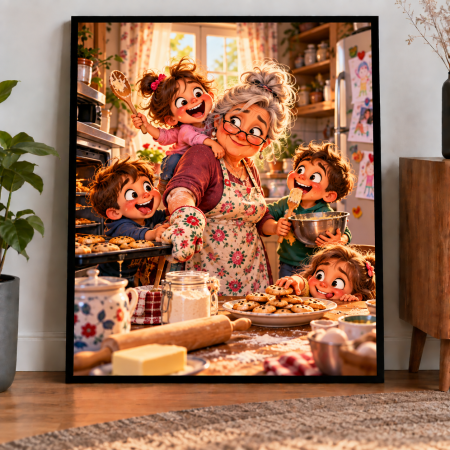 Caricaturi - Caricatură personalizată Super Bunică - tablou personalizat A3