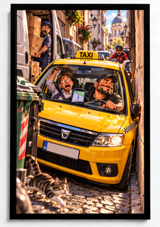 Caricaturi - Caricatură personalizată Taximetrist - tablou personalizat A3