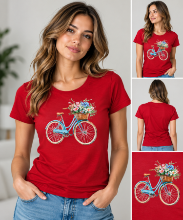 Ultimele bucăți - Tricou Dama Bicicleta cu flori