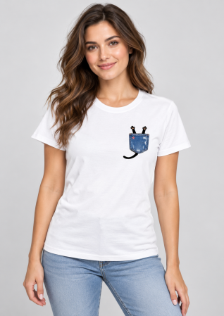 Best Deals - Tricou damă Pisică în Buzunar Denim