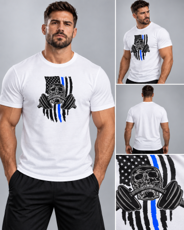 Îmbrăcăminte - Tricou Gym Barbati Blue Line Skull - Made in PTM