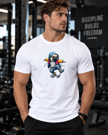 Îmbrăcăminte - Tricou Gym Barbati Pug Skater - Made in PTM