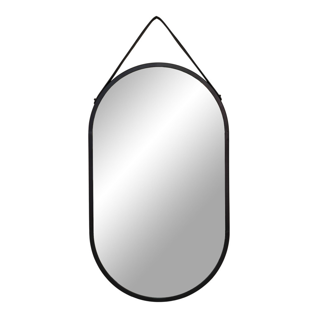 Oglindă hol - House Nordic Oglindă Trapani oțel/piele artificială, neagră, 35x60