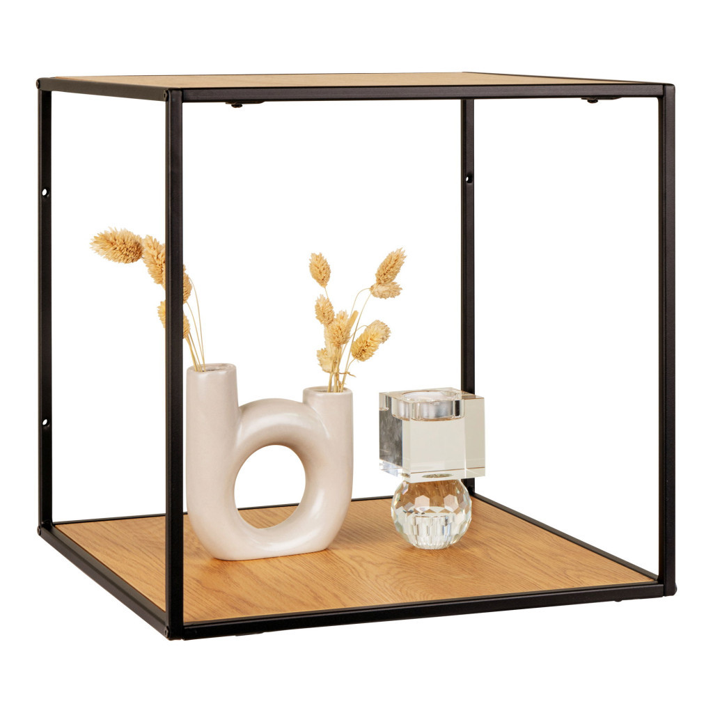 Rafturi - House Nordic Raft de perete Vita, efect stejar, cadru negru 36x36x36 cm