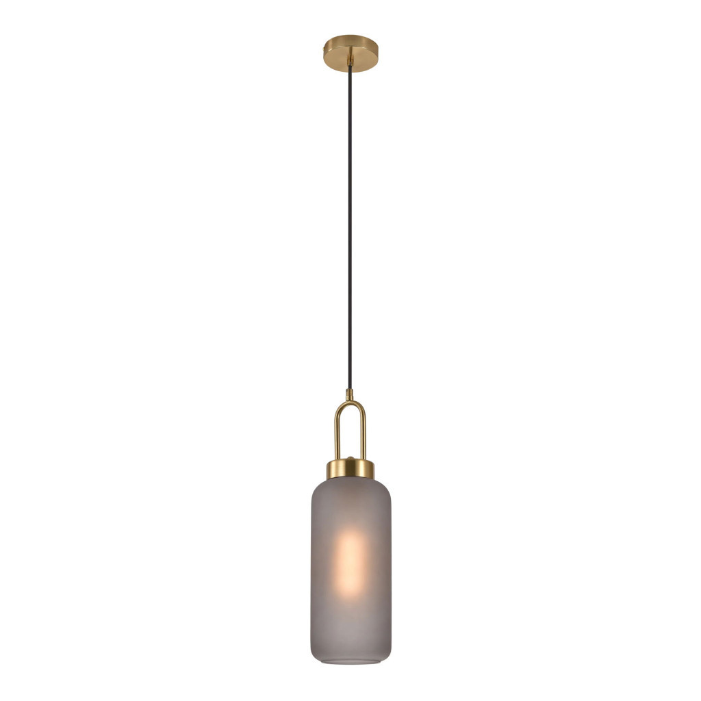 House Nordic Lampă suspendată Luton, sticlă fumurie mată, soclu din cupru, cilindrică, 13 cm, cablu textil 150 cm [2]