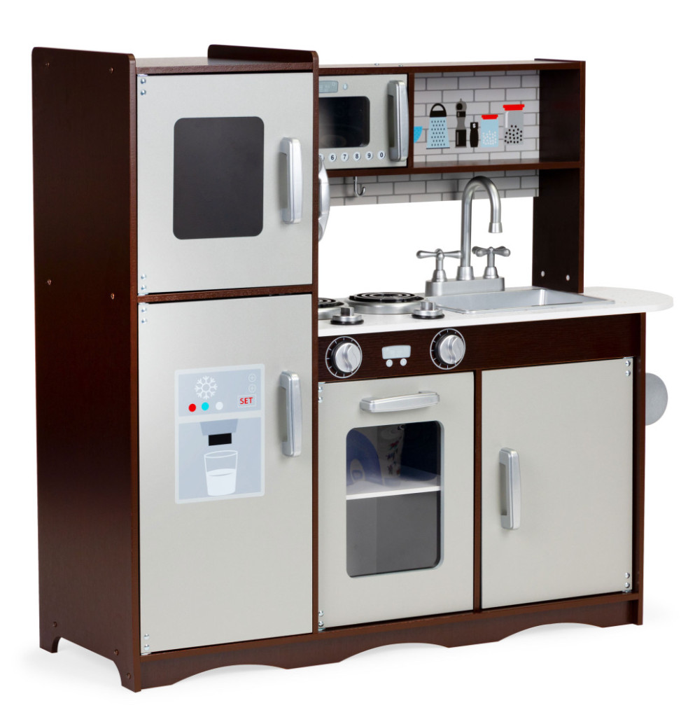 Jocuri de rol din lemn - Homelux Bucătărie pentru copii din lemn cu dulapuri și frigider