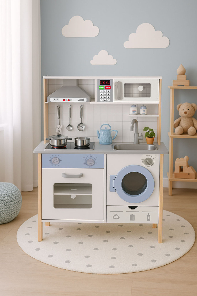 Homelux Bucătărie de jucărie din lemn cu sunete LED cuptor mașină de spălat și accesorii [4]