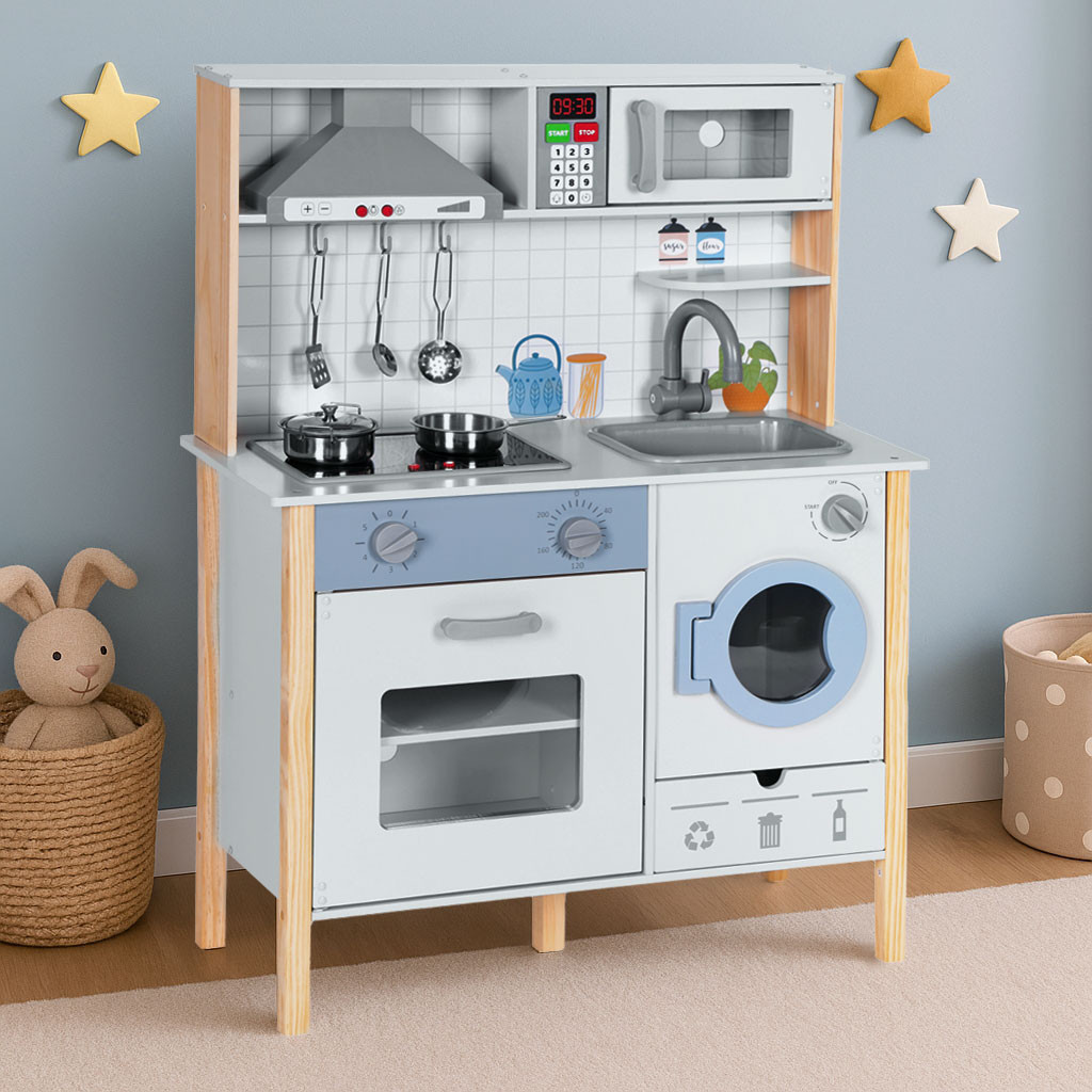 Homelux Bucătărie de jucărie din lemn cu sunete LED cuptor mașină de spălat și accesorii [5]