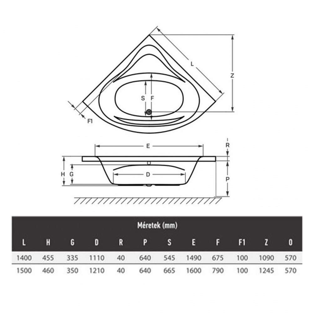Wellis Cadă de baie de colț Bled cu picioare [1]