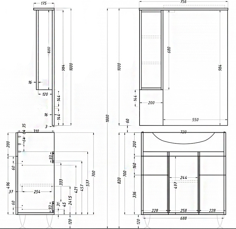Leziter Dulap inferior Bianca Plus 75 cu lavoar [1]