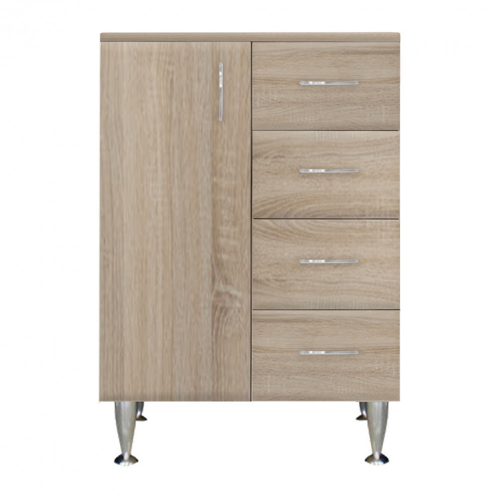 Dulap baie vertical - Leziter Dulap jos Bianca Plus 60 cu 1 ușă, 4 sertare, culoare stejar sonoma, stânga