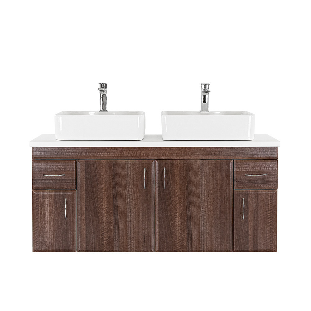 Mască lavoar - Leziter Dulap inferior Bianco 130 fără chiuvetă din lemn de nuc Aida cu blat alb