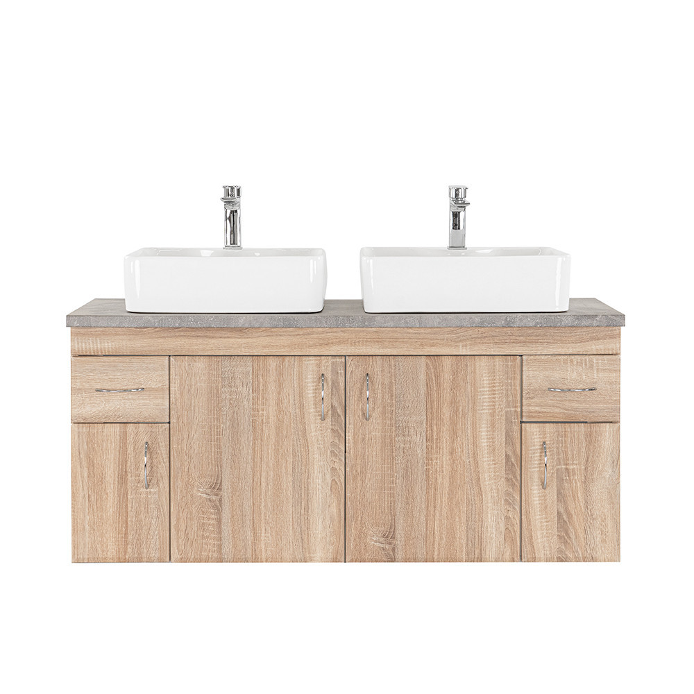 Mască lavoar - Leziter Dulap inferior Bianco 130 fără chiuvetă cu blat din beton stejar sonoma