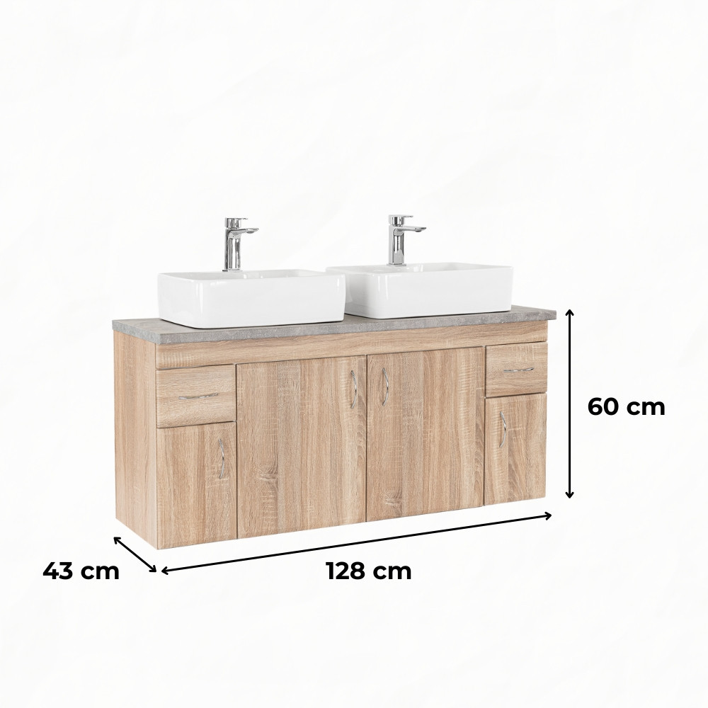 Leziter Dulap inferior Bianco 130 fără chiuvetă cu blat din beton stejar sonoma [1]