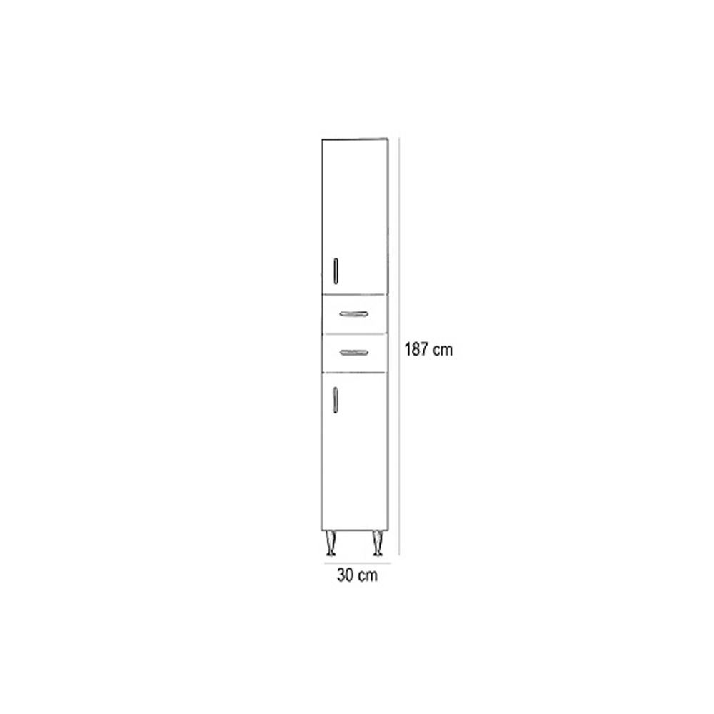 Leziter Dulap înalt Bianca Plus 30 cu 1 ușă, 2 sertare, suport pentru rufe, alb lucios, dreapta [3]