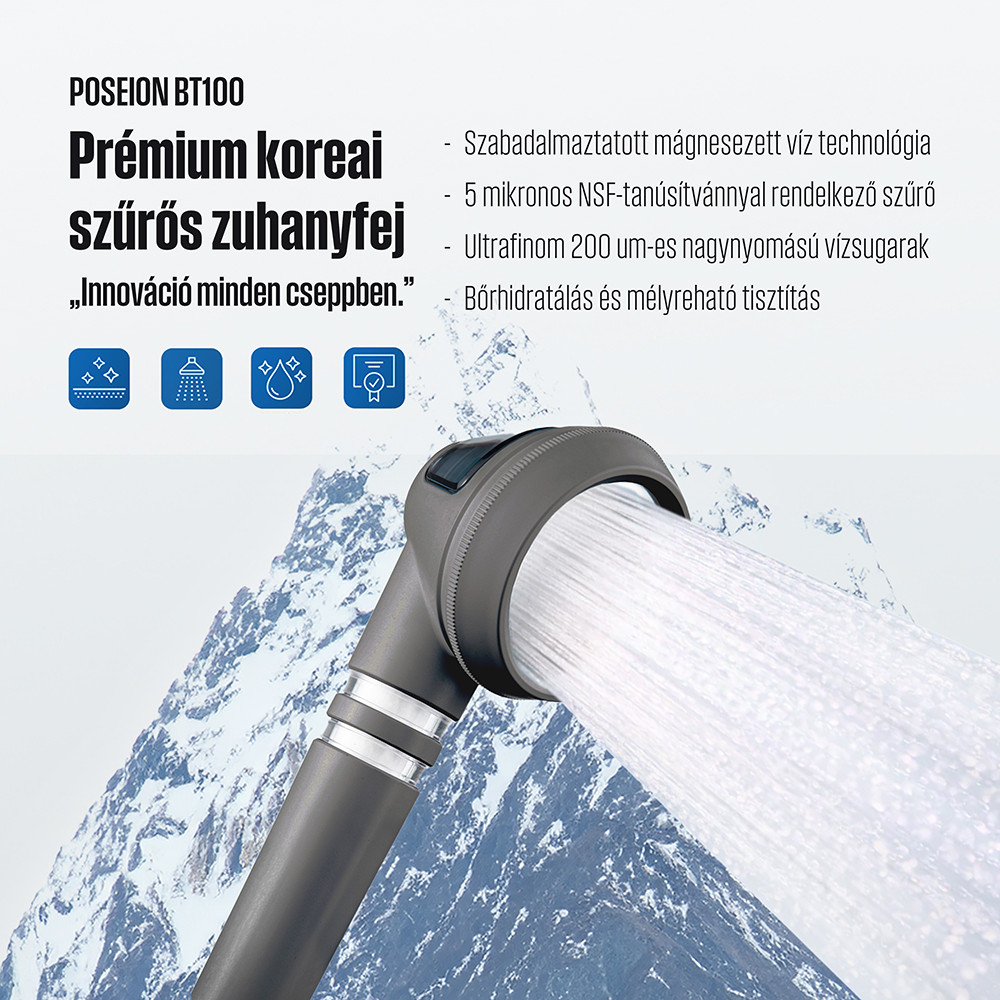 Poseion POSEION BT100® Capac de duș revitalizant coreean premium cu filtru de apă, tehnologie magnetică-ionizantă, gri [7]