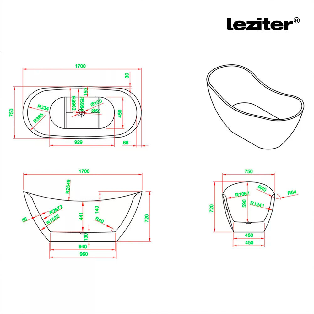 Leziter Cadă de baie independentă Flow neagră [2]