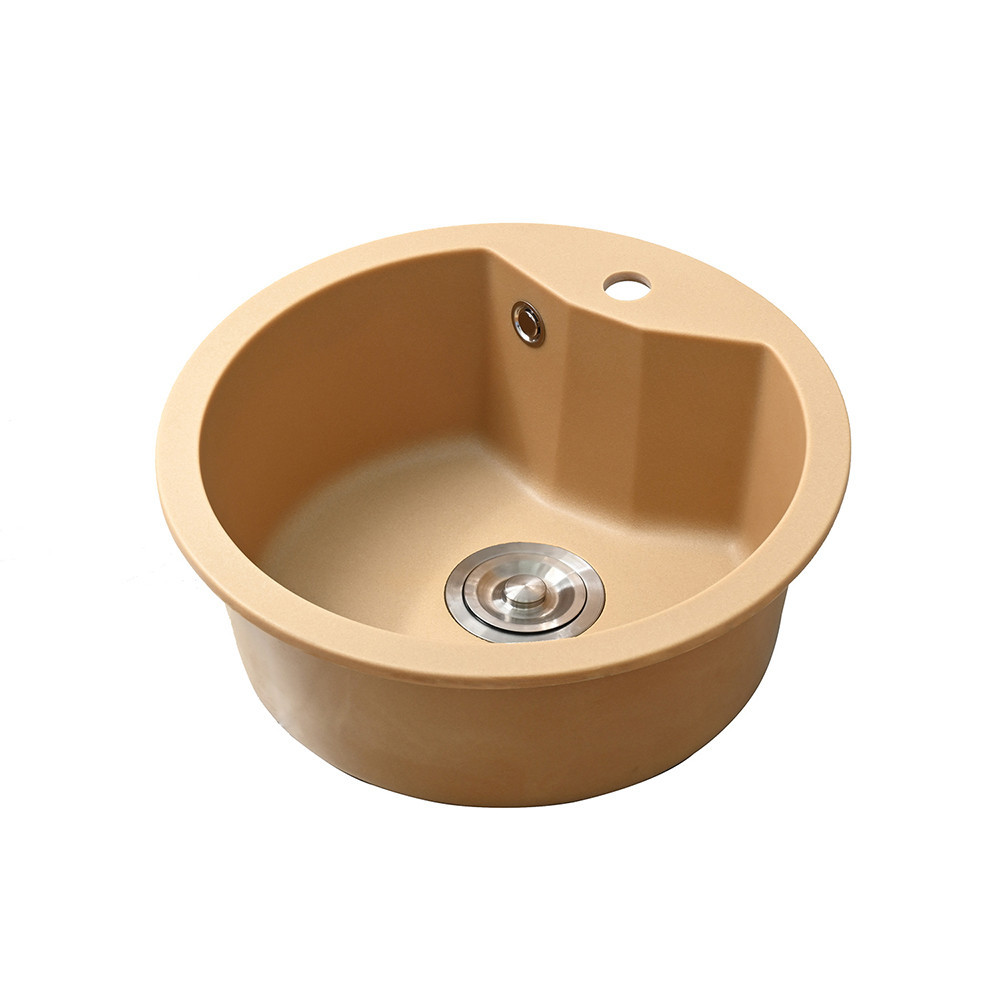 Leziter Chiuvetă rotundă Dorin din granit cu o singură cuvă și sifon bej [4]