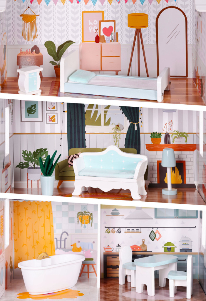 Homelux Alice Dollhouse 3 etaje 4 camere 9 piese de mobilier [5]