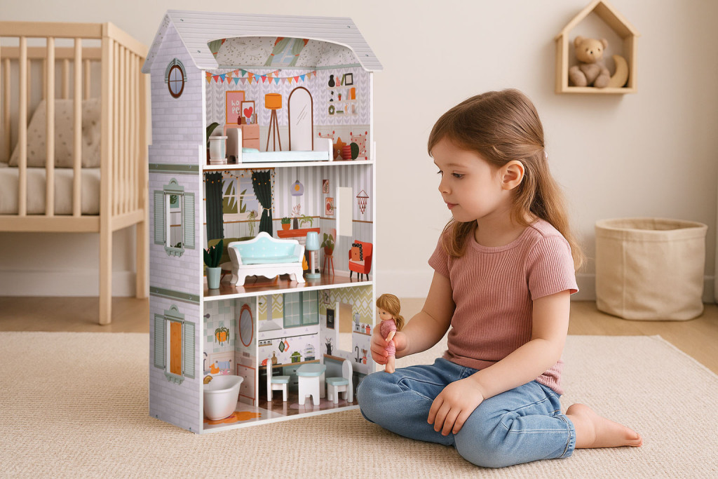 Homelux Alice Dollhouse 3 etaje 4 camere 9 piese de mobilier [7]