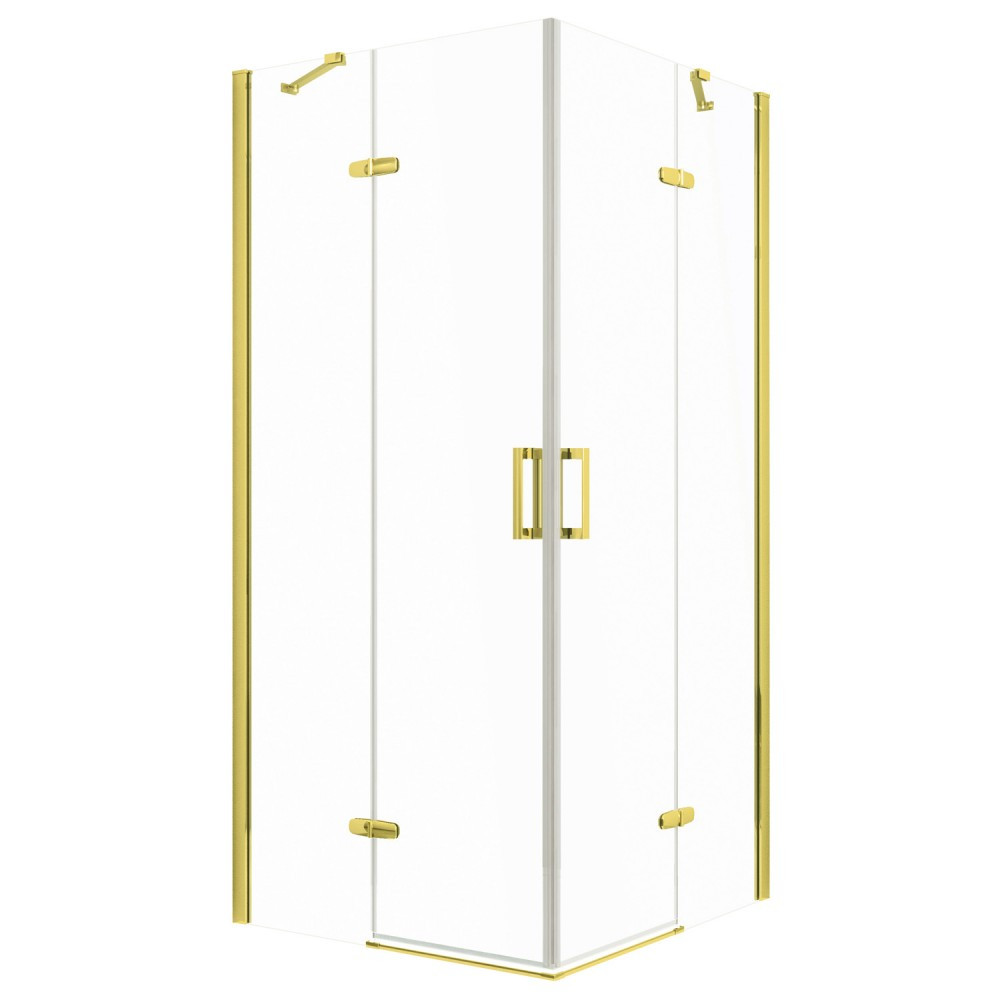 Cabină de duș pătrată / Cabină de duș dreptunghiulară - Kerra Cabină de duș pătrată Flow Gold cu ușă cu balamale fără cădiță de duș
