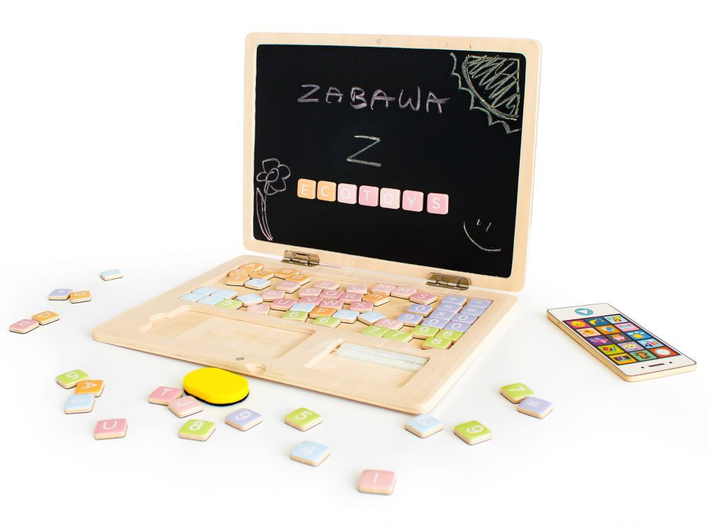 Homelux Laptop educațional magnetic din lemn cu telefon și litere [3]