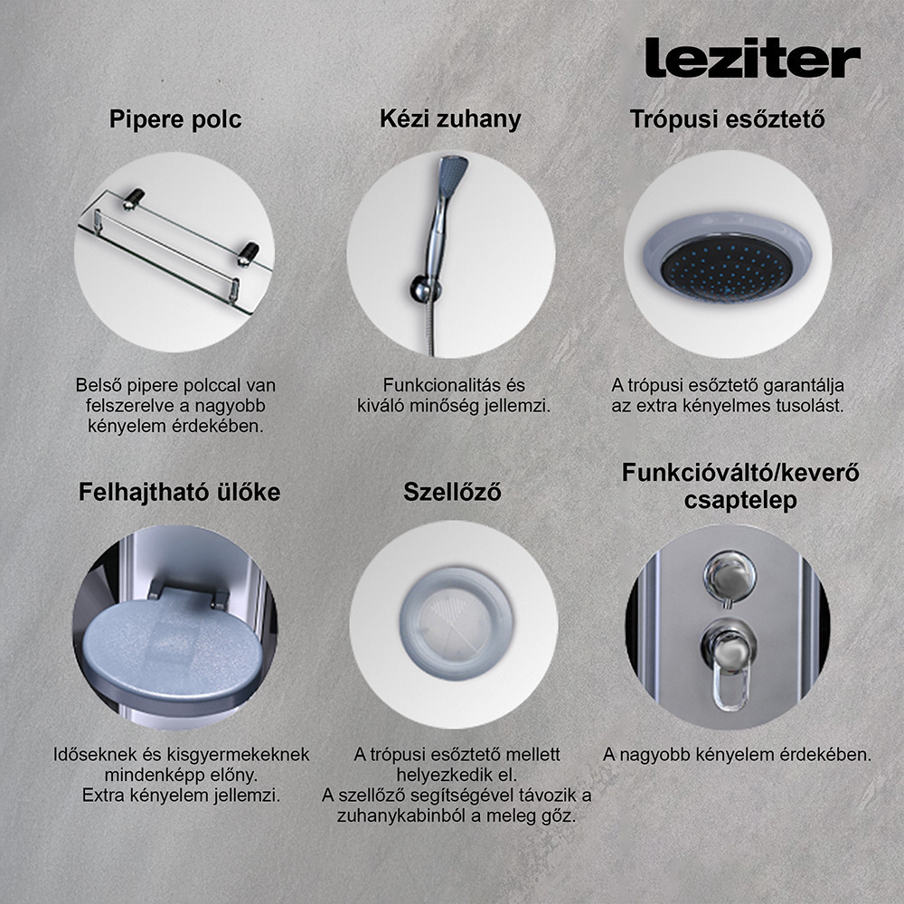 Leziter Cabină de duș cu hidromasaj Aria cu instalare pe partea dreaptă [4]