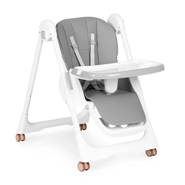 Homelux Scaun de hrănire reglabil în înălțime curele din piele ecologică tavă dublă gri închis [3]