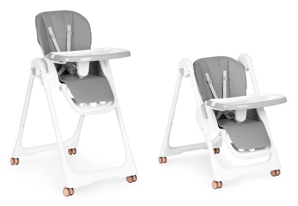 Homelux Scaun de hrănire reglabil în înălțime curele din piele ecologică tavă dublă gri închis [9]