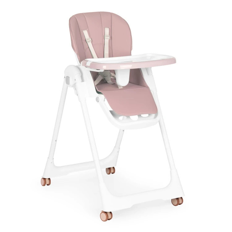 Mamă-copil - Homelux Scaun de hrănire înălțime reglabilă curele din piele ecologică tavă dublă roz