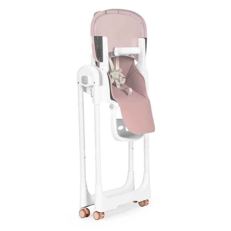 Homelux Scaun de hrănire înălțime reglabilă curele din piele ecologică tavă dublă roz [4]