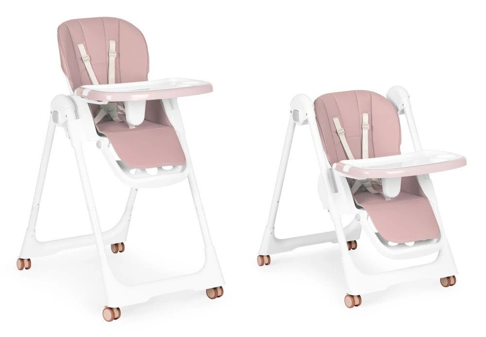 Homelux Scaun de hrănire înălțime reglabilă curele din piele ecologică tavă dublă roz [9]