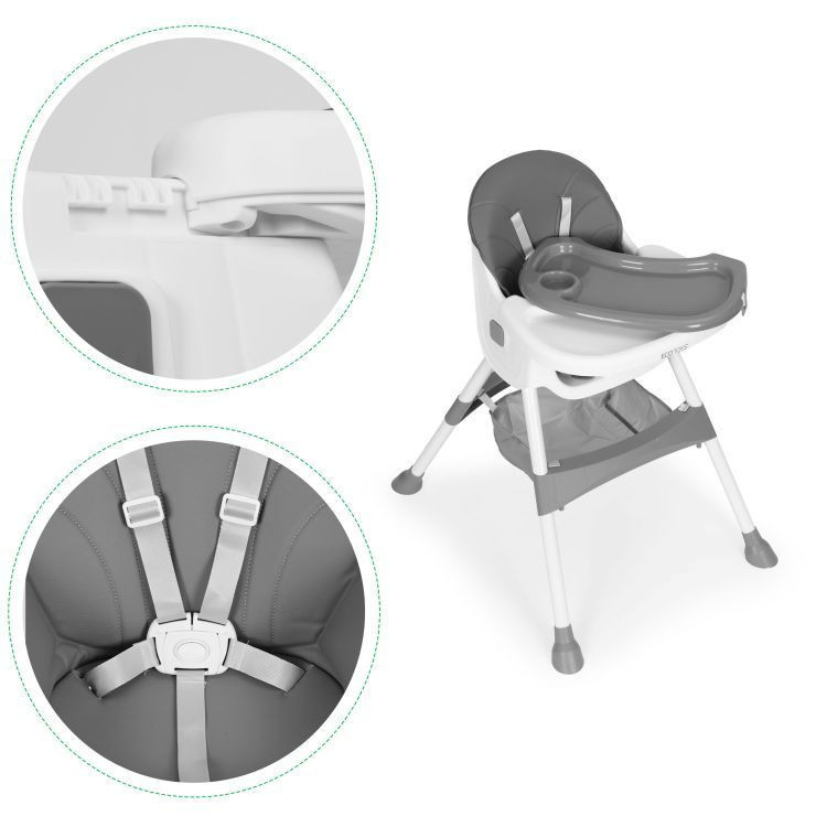Homelux Scaun înalt pentru copii cu tavă și coș cu ham de siguranță în 5 puncte gri [9]
