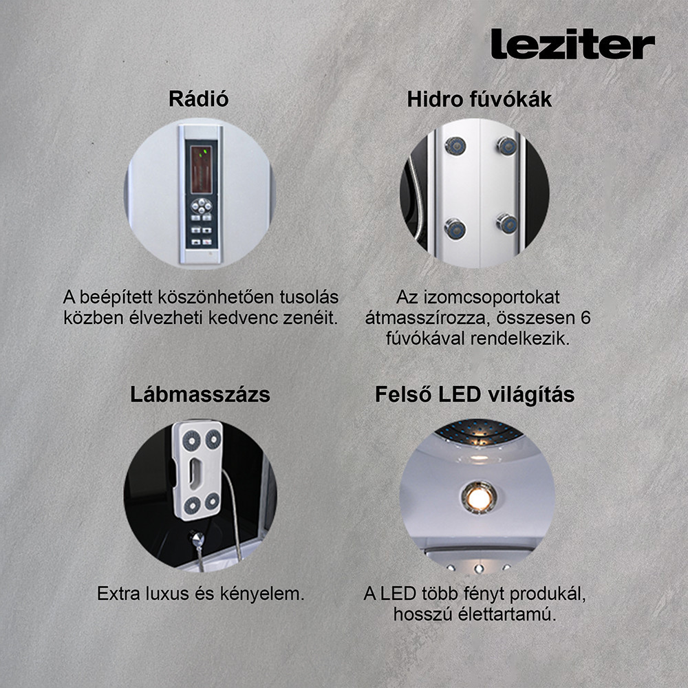 Leziter Cadă cu hidromasaj Emilia 85x170 cm cu electronică Neagră [5]