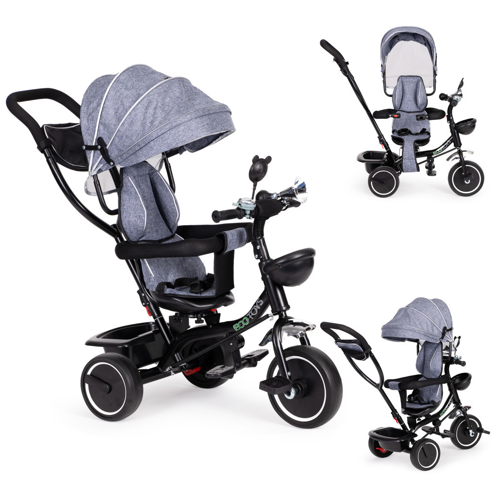 Jocuri și sport - Homelux Triciclu triciclu scaun pivotant cu scaun pivotant copertină gri