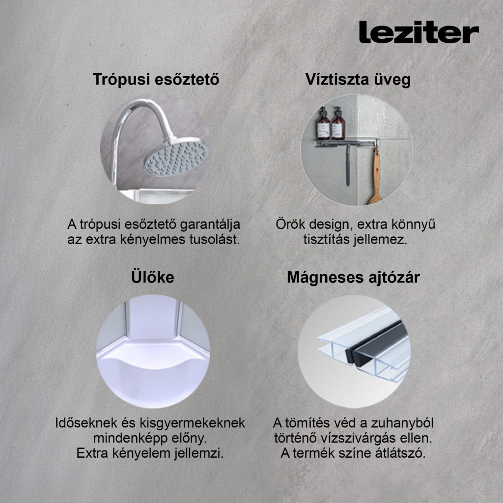 Leziter Cabină de duș Karolino 90x90 cm neagră cu tavă adâncă [4]