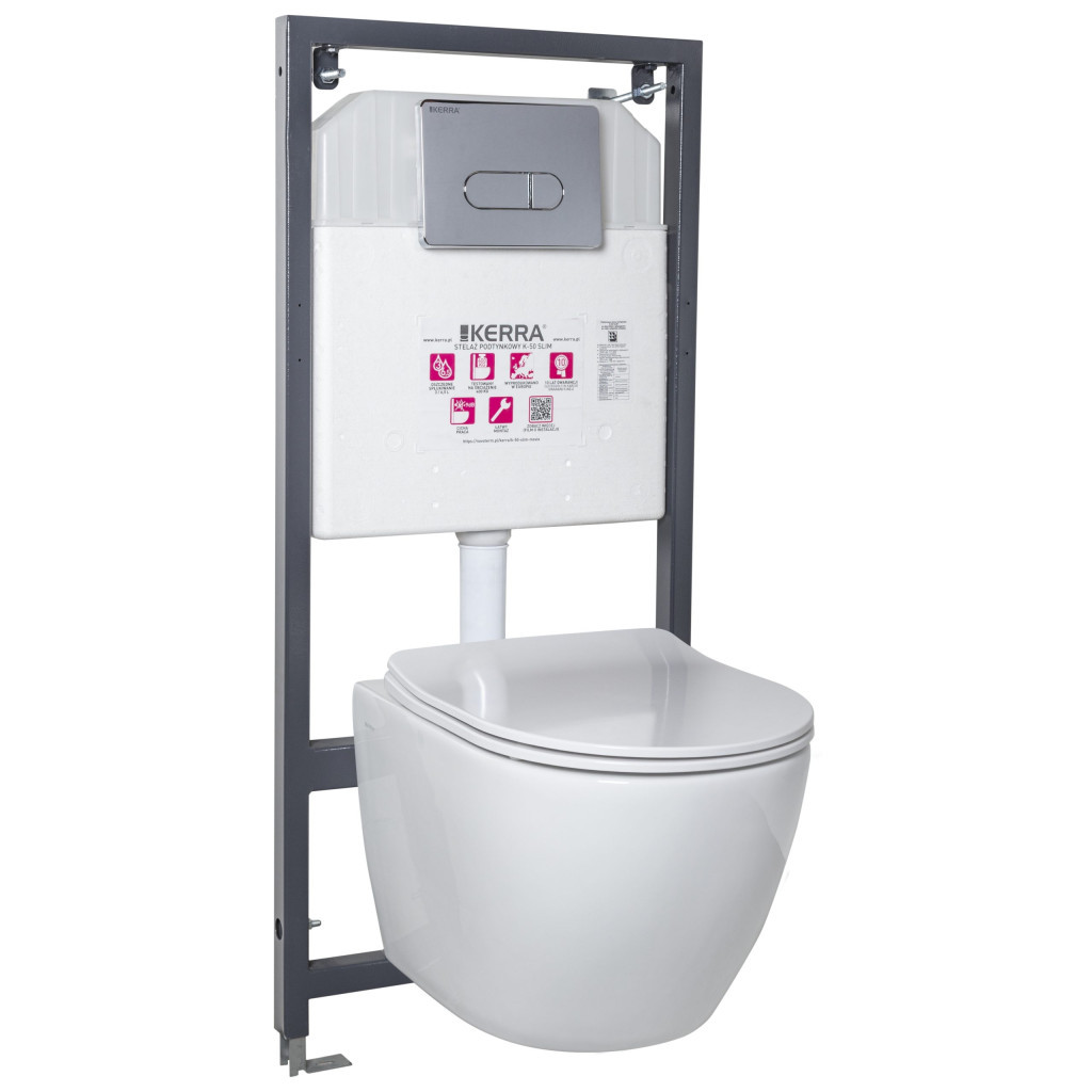 Rezervor toaletă perete - Kerra Set rezervor WC montat pe perete Kasos Pacific Chrome