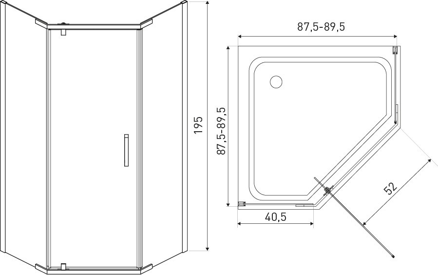 Kerra Cabină de duș pătrată Kora 90 Gold cu ușă batantă fără cădiță de duș [1]